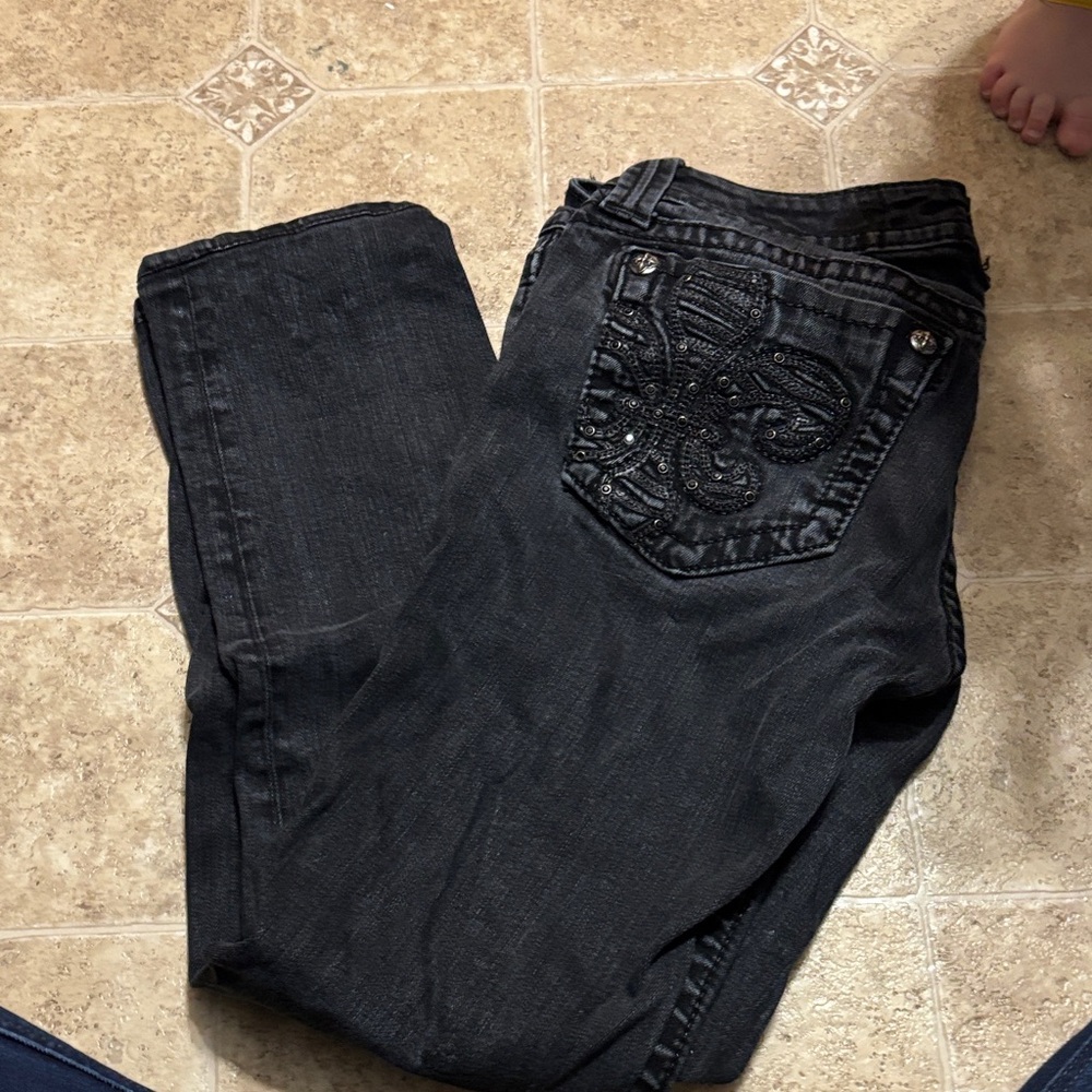 Miss Me Black Straight Leg Jeans with Embellished Pockets